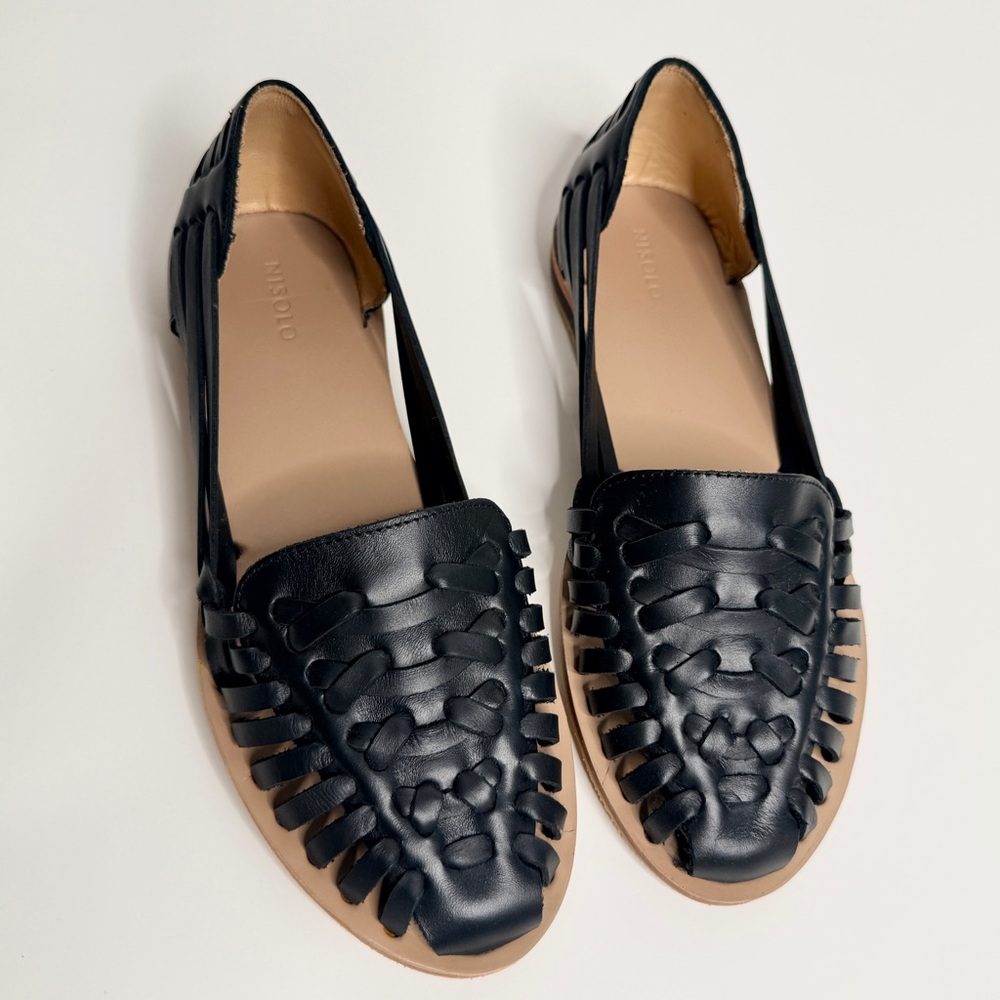 Nisolo Women's Black Woven Leather Huaraches - new size 8 - Picture 3 of 10